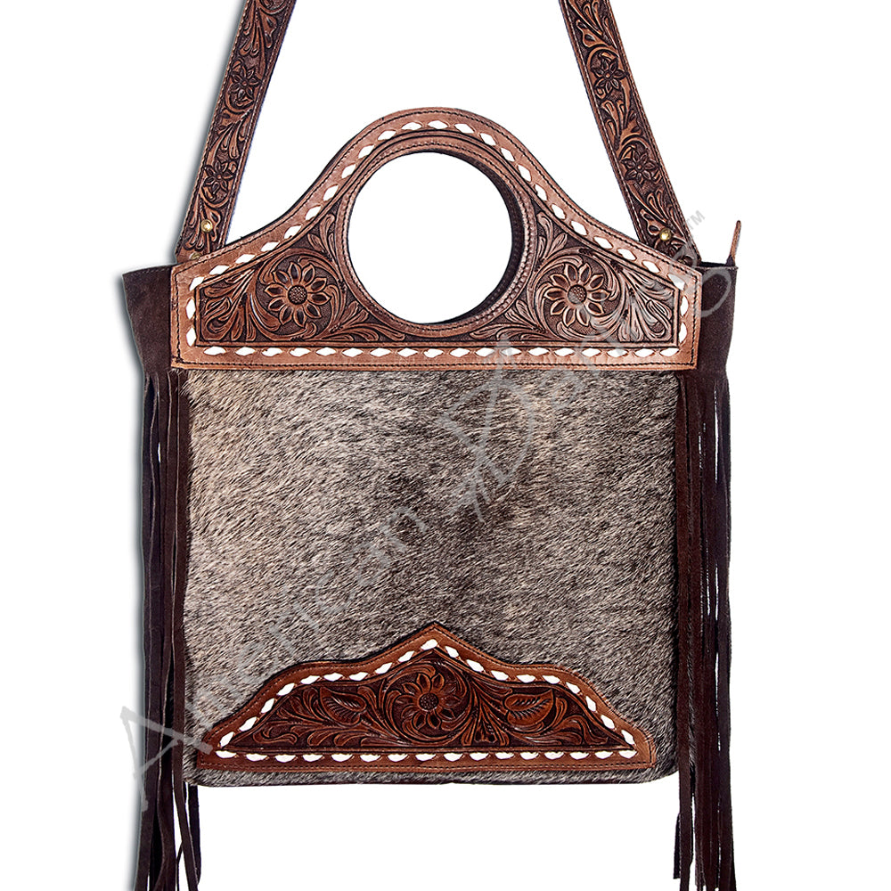 American Darling Women's Cross Body Bag Western Hand Tooled Hair on Leather Handbag and Ladies Purse