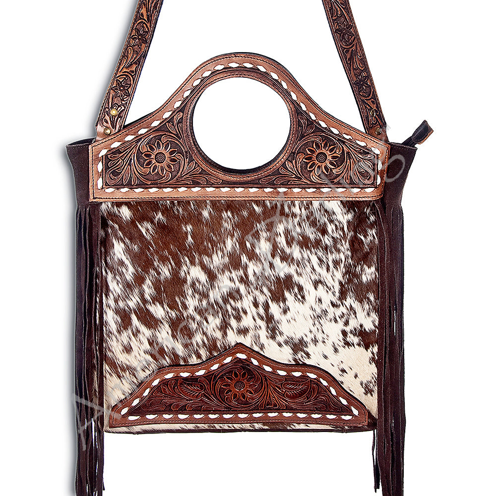 American Darling Women's Cross Body Bag Western Hand Tooled Hair on Leather Handbag and Ladies Purse