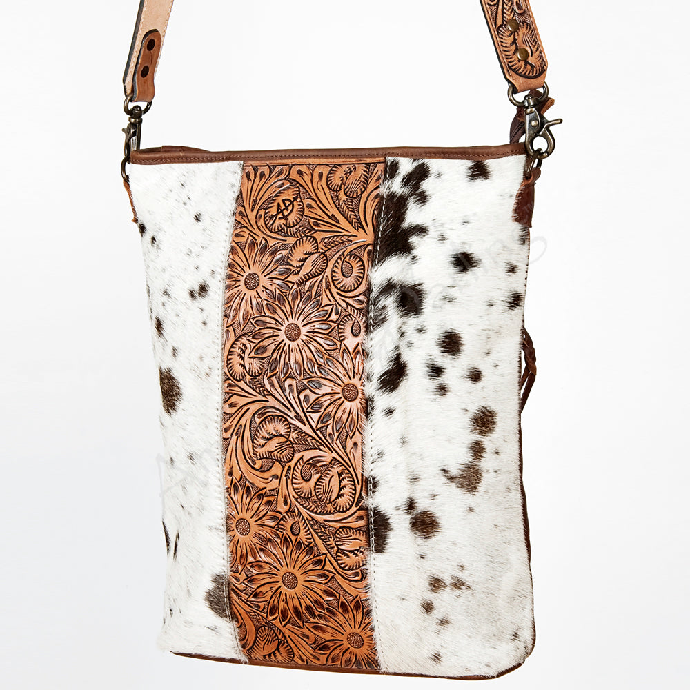 ADBG348BRWBR American Darling Hand Tooled Hair On Genuine Leather Women Bag Western Handbag Purse