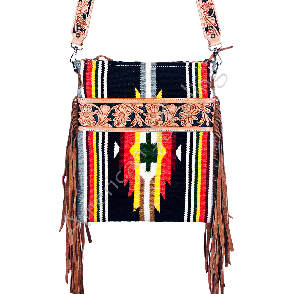 American Darling Large Crossbody Saddle Blanket Fabric Genuine Leather Western Women Bag Handbag Purse Travel Bags College