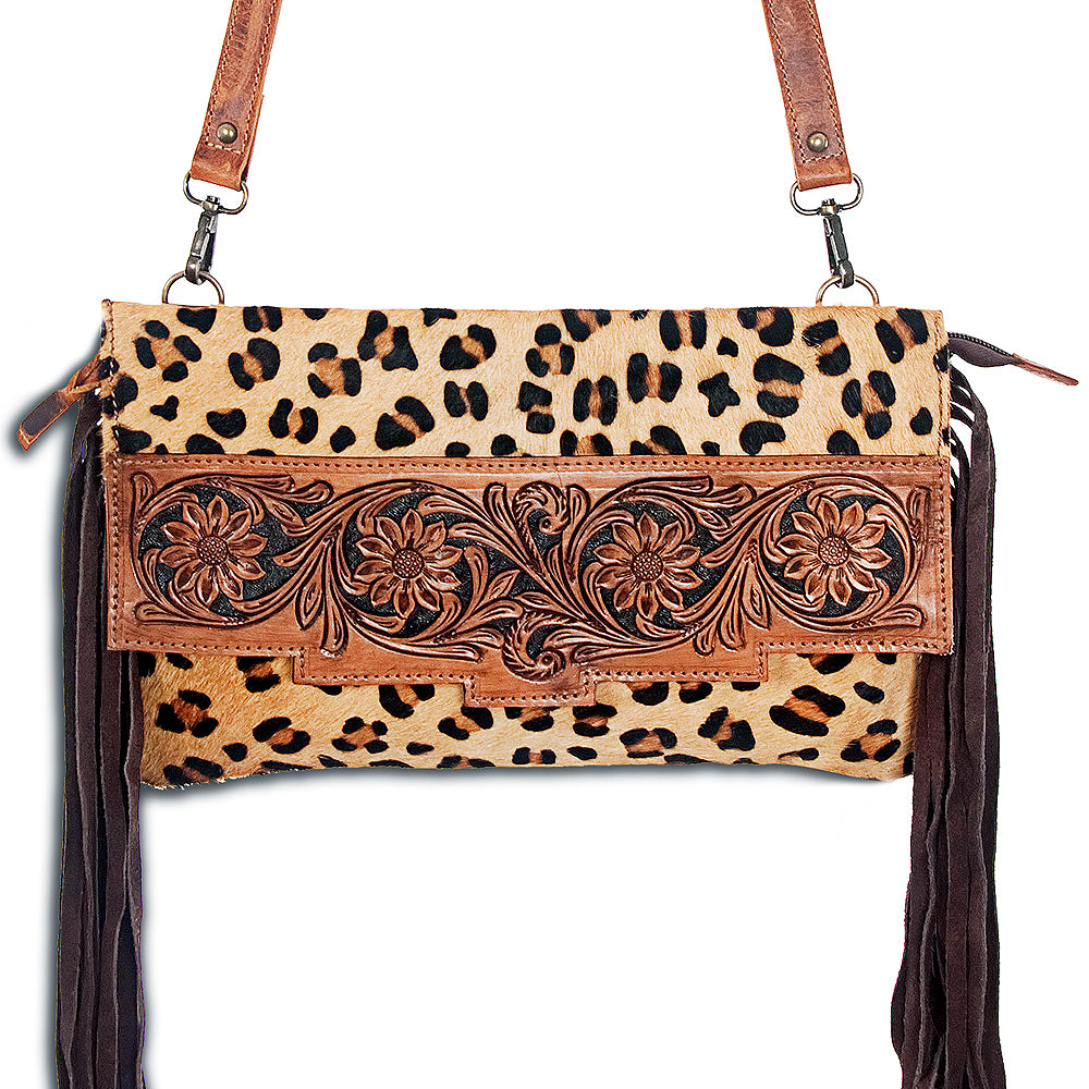 American Darling Women's Envelope Bag Hand Tooled Hair - On Genuine Leather Handbag and Ladies Purse