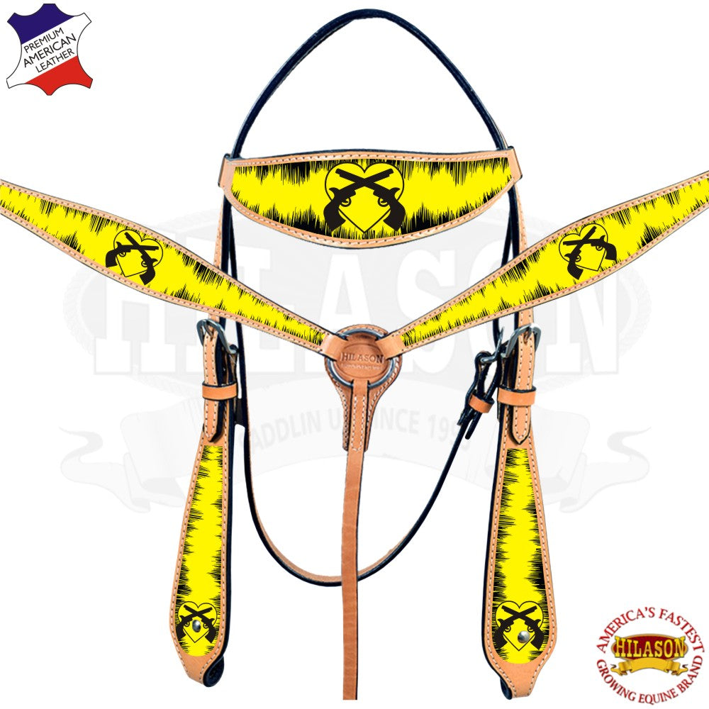 HILASON Yellow Western Horse Headstall Breast Collar Set American Leather | Tack for Horses