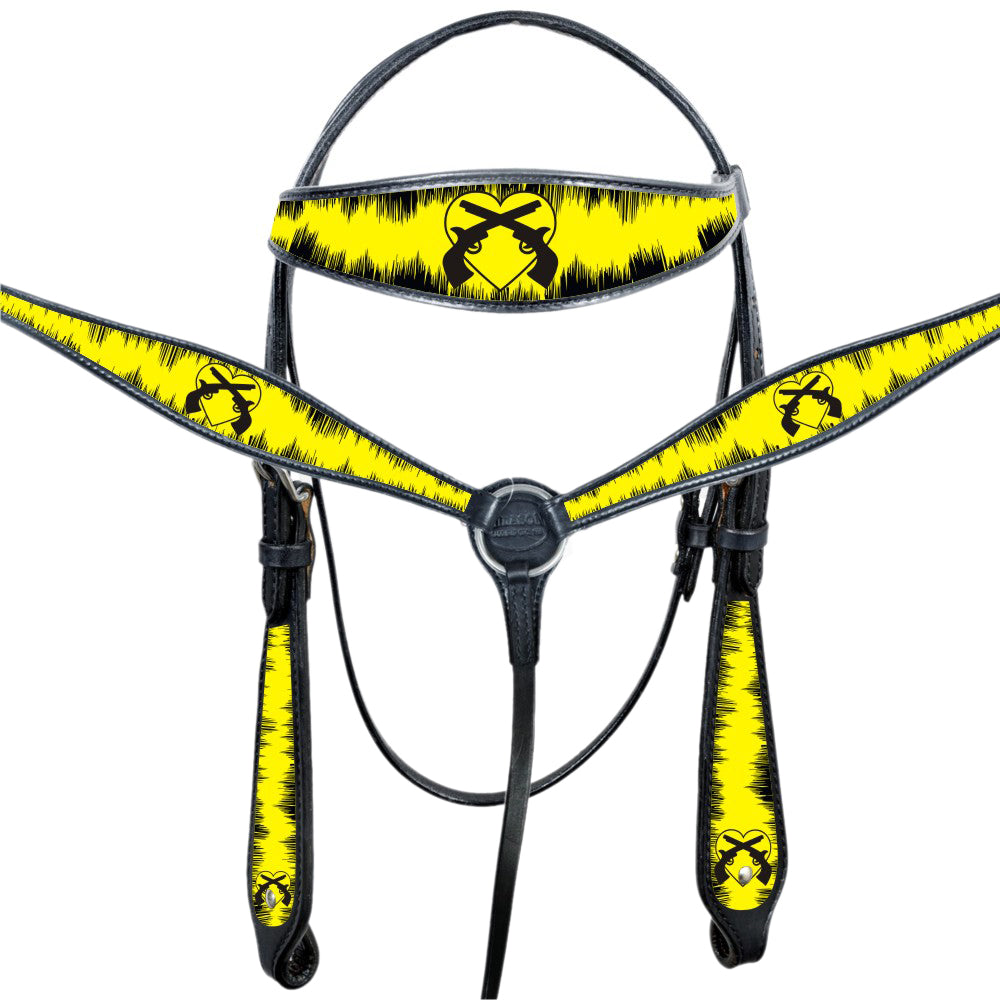 HILASON Western Horse Headstall Breast Collar Set Yellow American Leather | Tack for Horses