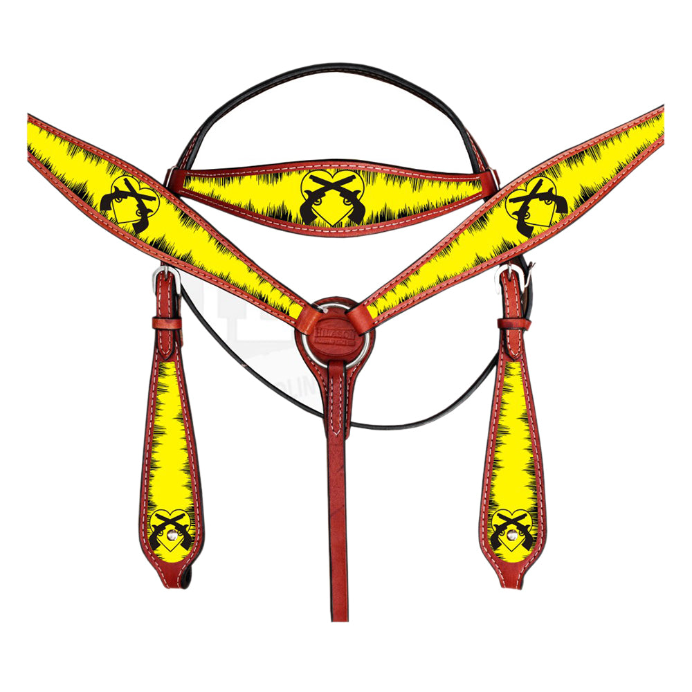 HILASON Western Horse Headstall Breast Collar Set American Leather Yellow | Tack for Horses