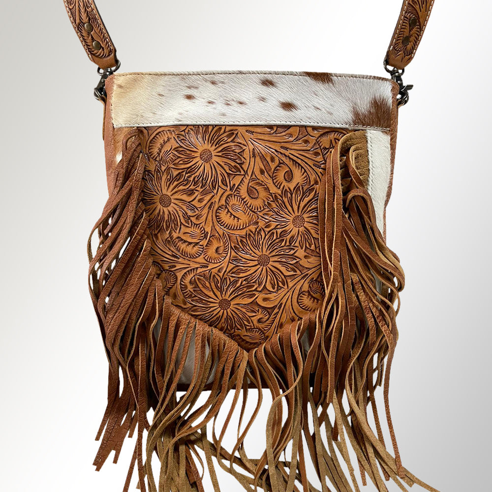 American Darling ADBG380TAW Messenger Hand Tooled Hair On Genuine Leather Women Bag Western Handbag Purse