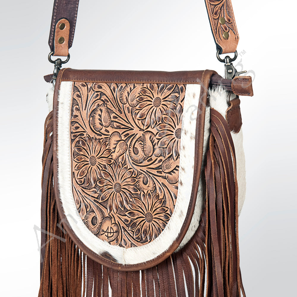 ADBG381BRWBR American Darling Hand Tooled Hair On Genuine Leather Women Bag Western Handbag Purse