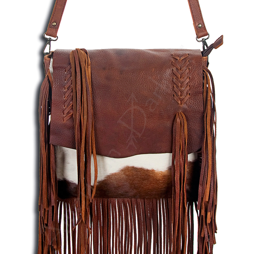 American Darling ADBG384BRWBR Messenger Hair-On Genuine Leather Women Bag Western Handbag Purse