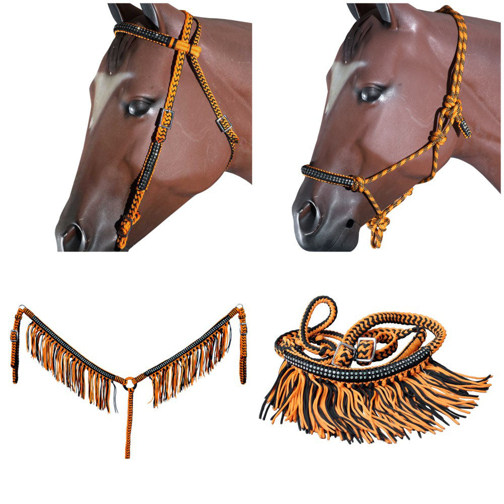 Hilason Horse Headstall Breast Collar Halter Rein Braided Paracord Orange