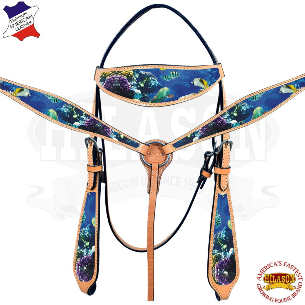 HILASON Western Horse Headstall Breast Collar Set American Leather | Tack for Horses