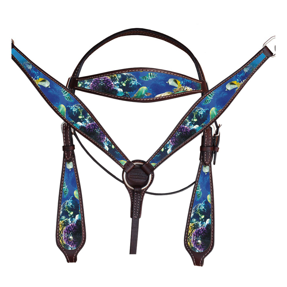 HILASON Western Horse Headstall Breast Collar Set American Leather Brown | Tack for Horses