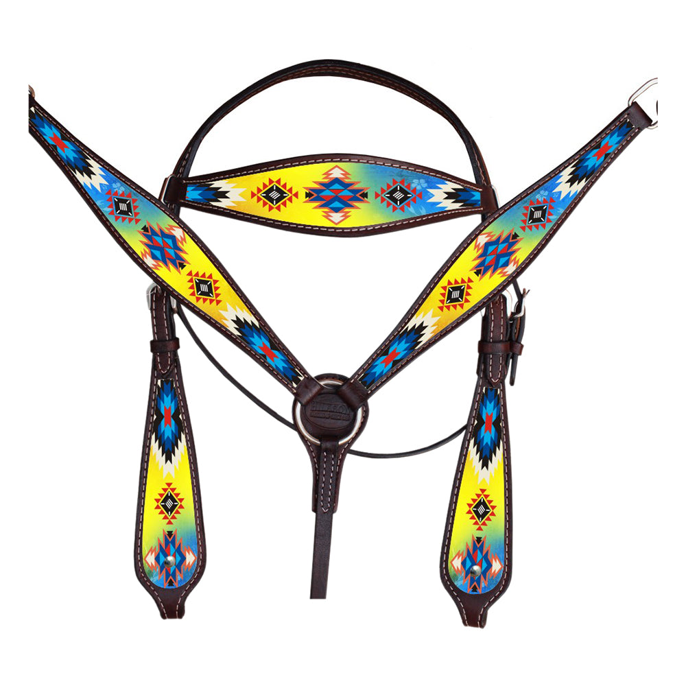 HILASON Western Horse Headstall Breast Collar Set American Leather Brown | Tack for Horses