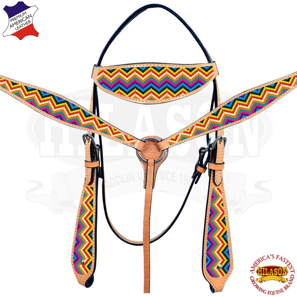 HILASON Western Horse Headstall Breast Collar Set American Leather | Tack for Horses