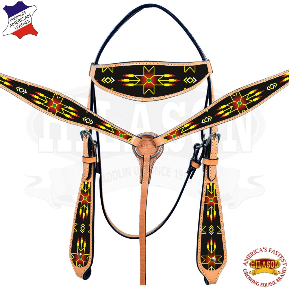 HILASON Western Horse Headstall Breast Collar Set American Leather Beaded | Tack for Horses