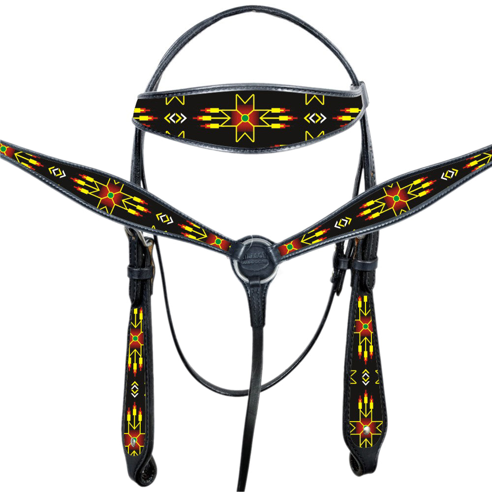 HILASON Western Horse Headstall Breast Collar Set American Leather Black | Tack for Horses