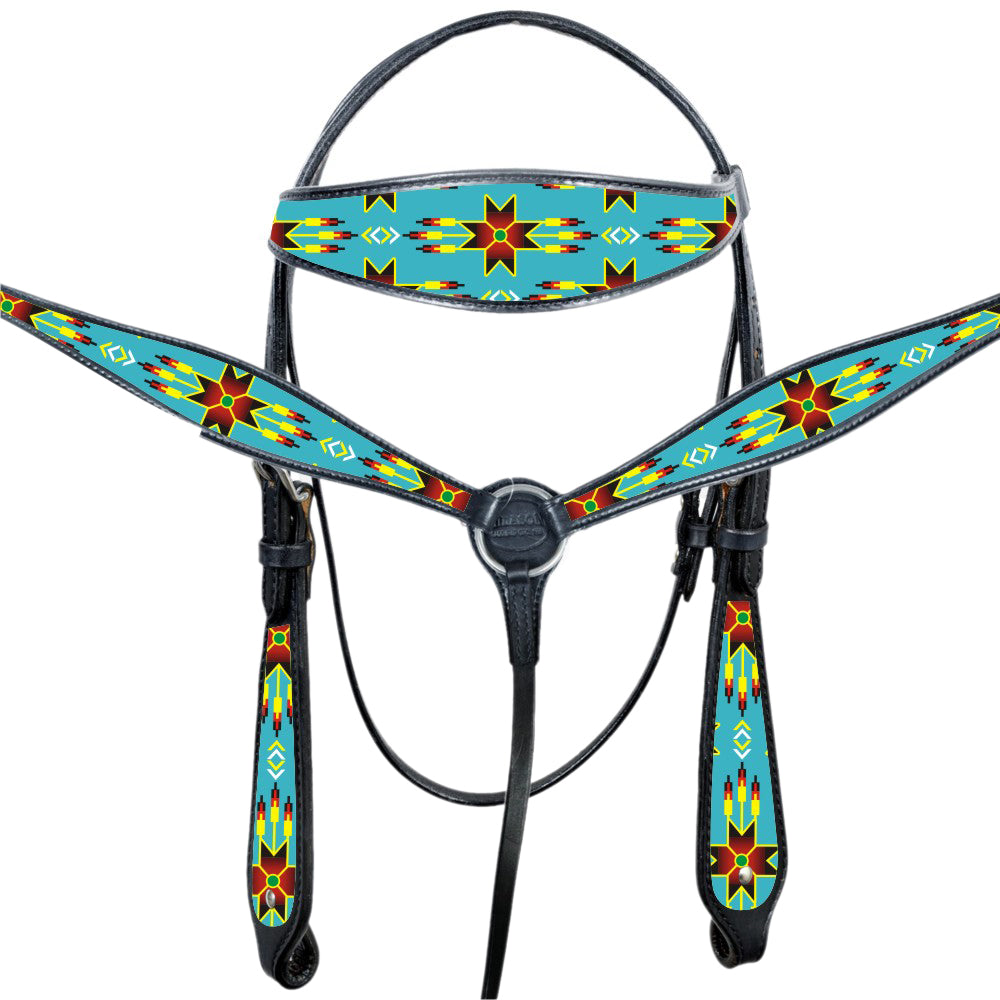 HILASON Western Horse Headstall Breast Collar Set American Leather Black | Tack for Horses