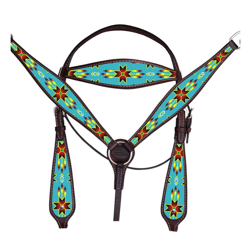HILASON Western Horse Headstall Breast Collar Set American Leather Brown | Tack for Horses