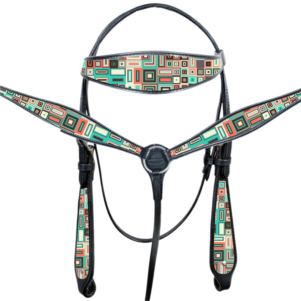 Western Horse Headstall Breast Collar Set American Leather Block Hilason