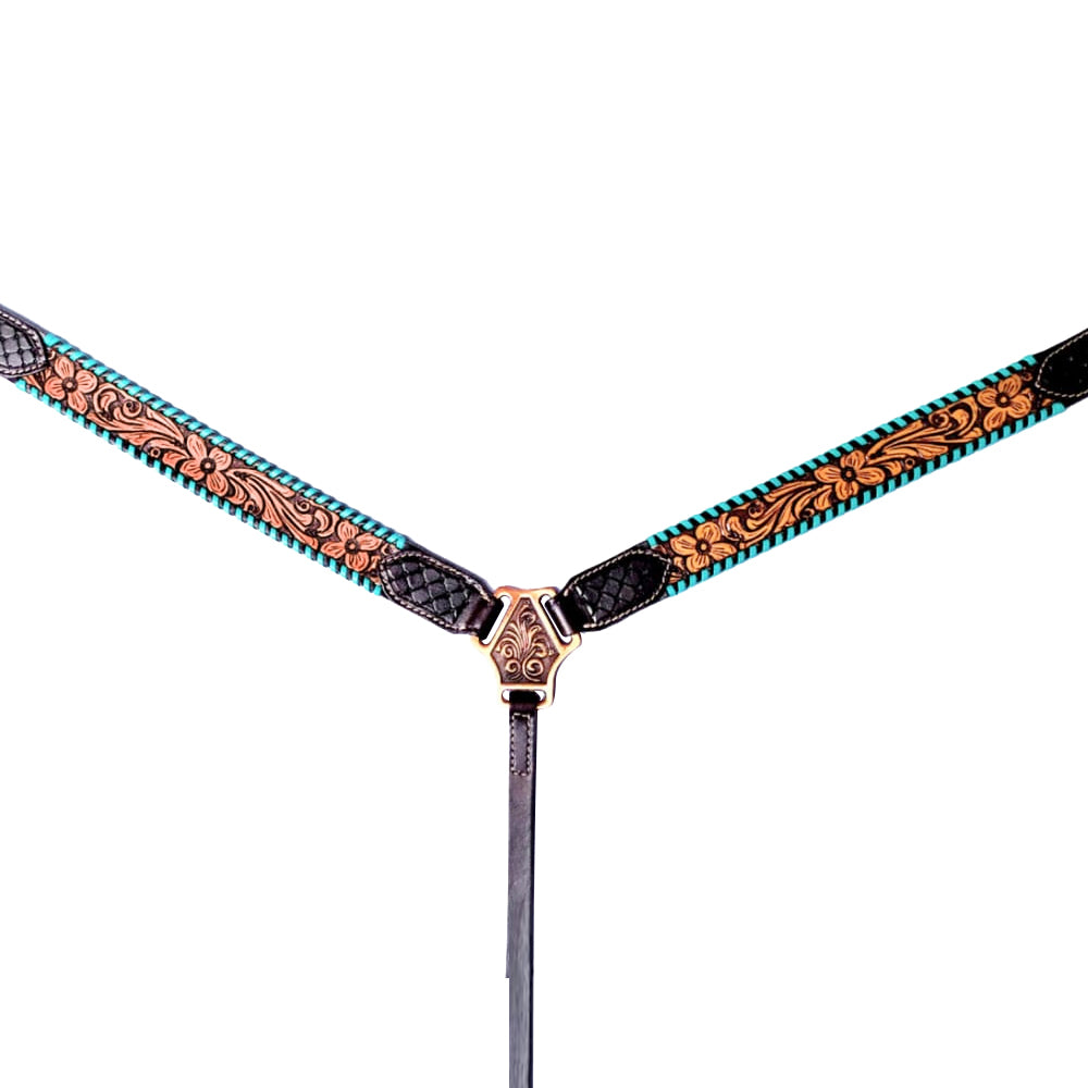 HILASON Western Horse Headstall Breast Collar & Spur Strap Tack Set American Leather Floral Carving | Straps for Horses