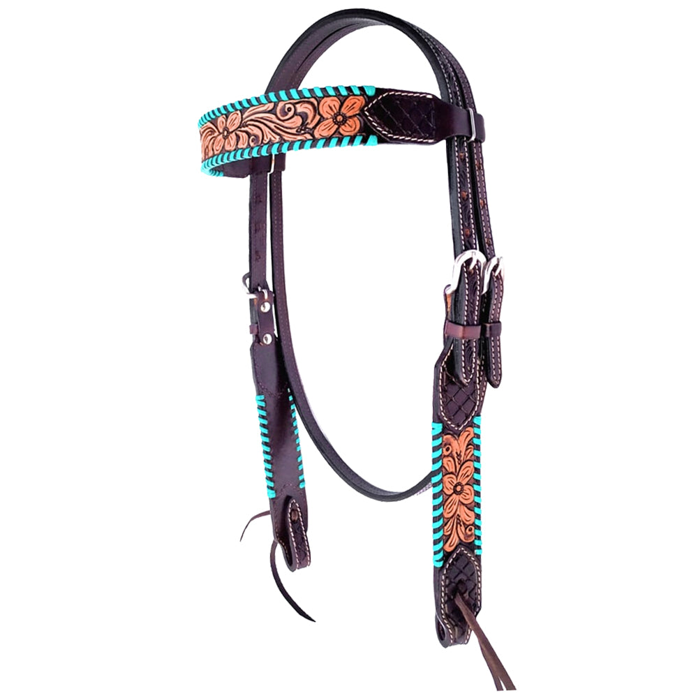 HILASON Western Horse Headstall Breast Collar American Leather w/ Floral Carving