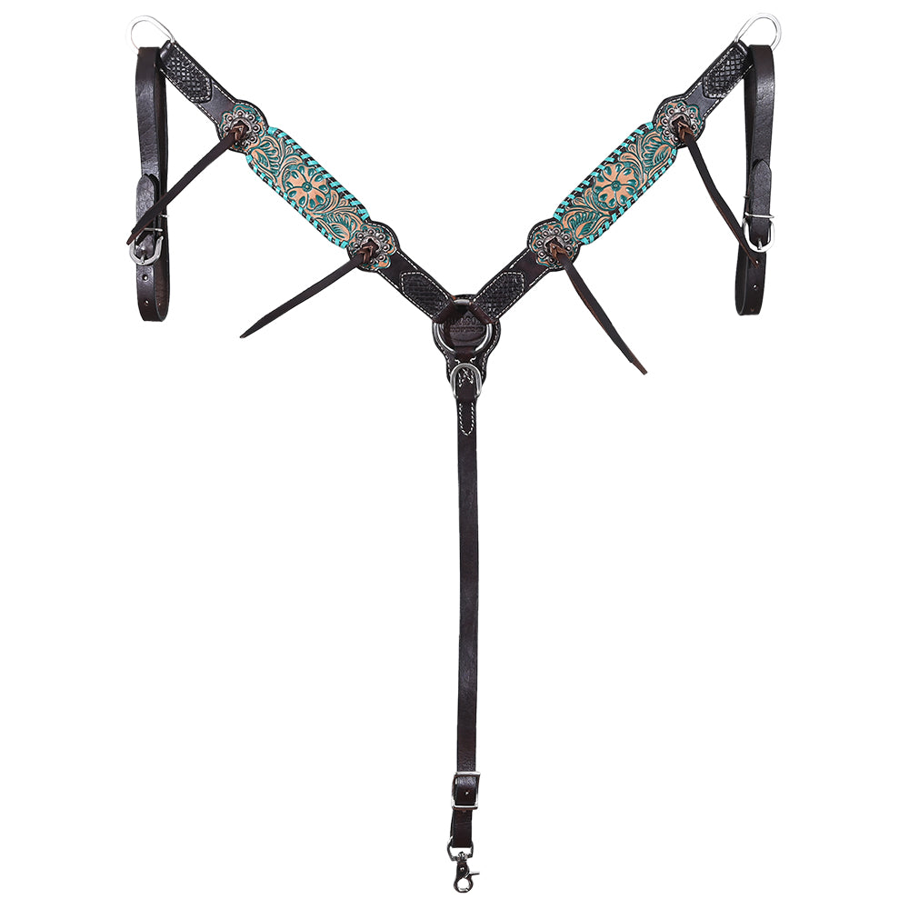 HILASON Western Horse Headstall Breast Collar & Spur Strap Tack Set American Leather Floral Carving | Straps for Horses