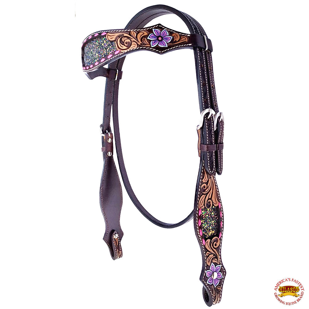 HILASON Western Horse Headstall Breast Collar & Spur Strap Set American Leather Floral