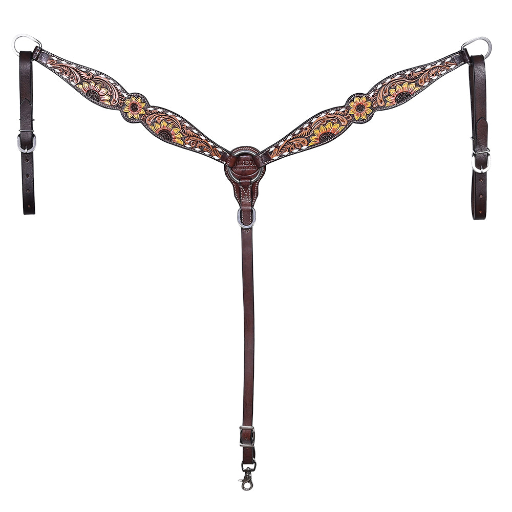 HILASON Western Horse Headstall Breast Collar & Spur Strap Tack Set American Leather Floral Carving | Straps for Horses