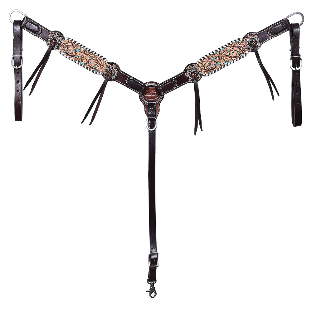 HILASON Western Horse Headstall Breast Collar & Spur Strap Tack Set American Leather Floral Carving | Straps for Horses