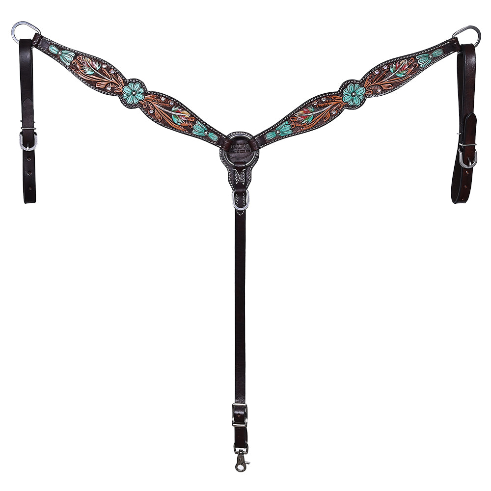 HILASON Western Horse Headstall Breast Collar & Spur Strap Tack Set American Leather Floral Carving | Straps for Horses