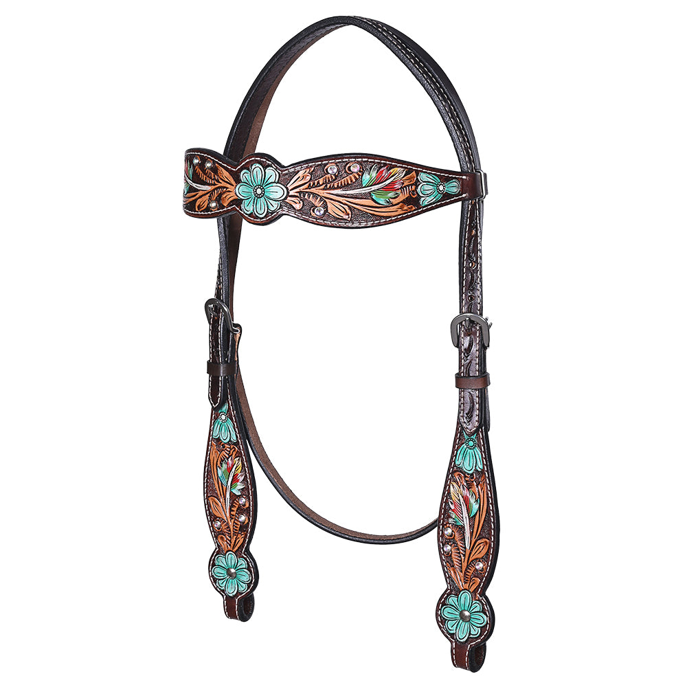 HILASON Western Horse Headstall Breast Collar & Spur Strap Tack Set American Leather Floral Carving | Straps for Horses