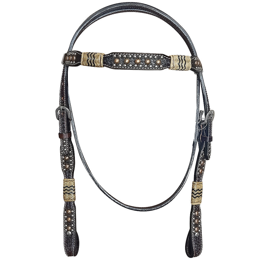 HILASON Western Horse Headstall Leather Rawhide Lacing With Copper Brown