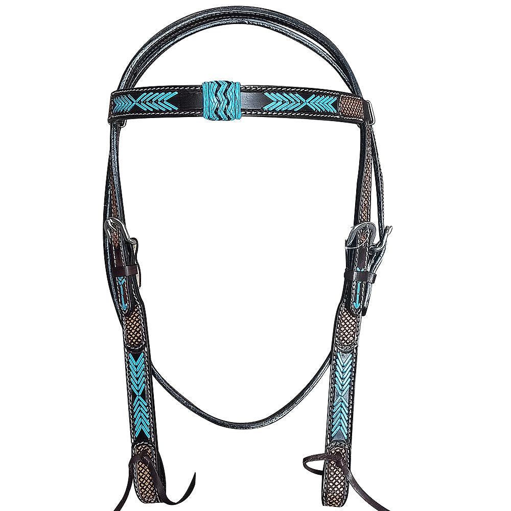 HILASON Western Horse Headstall Leather Waffle Carved Accents Brown