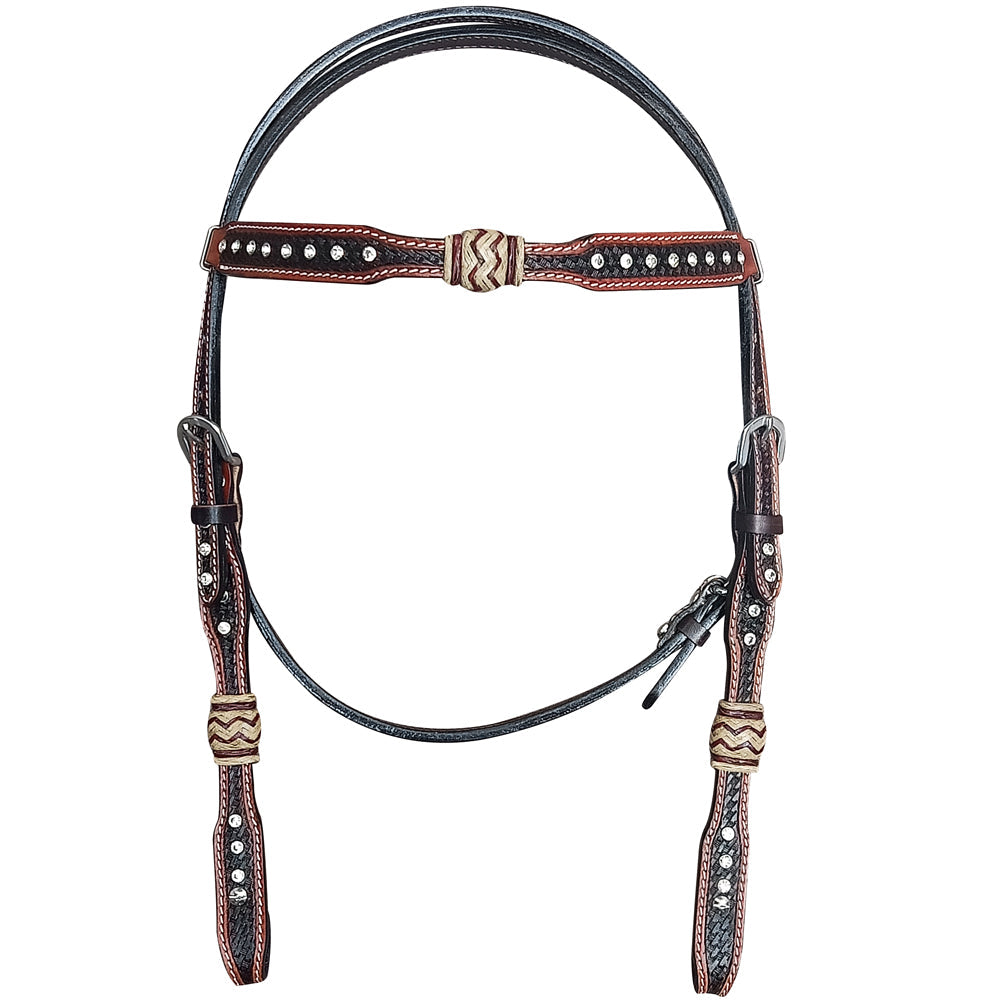 HILASON Western Horse Headstall Leather Mahogany Black Clear Rhinestones