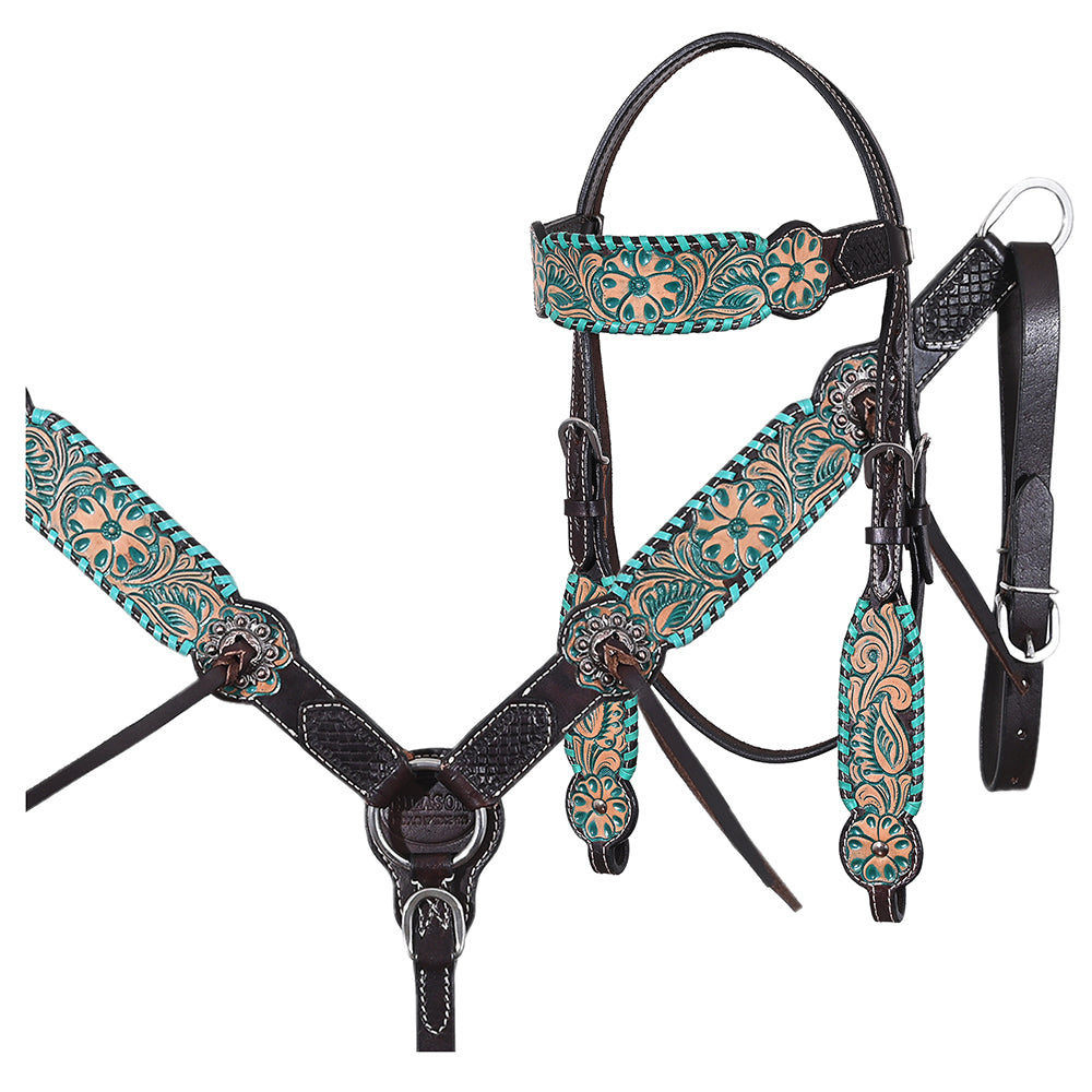HILASON Western Horse Headstall & Breast Collar American Leather Hand Carving