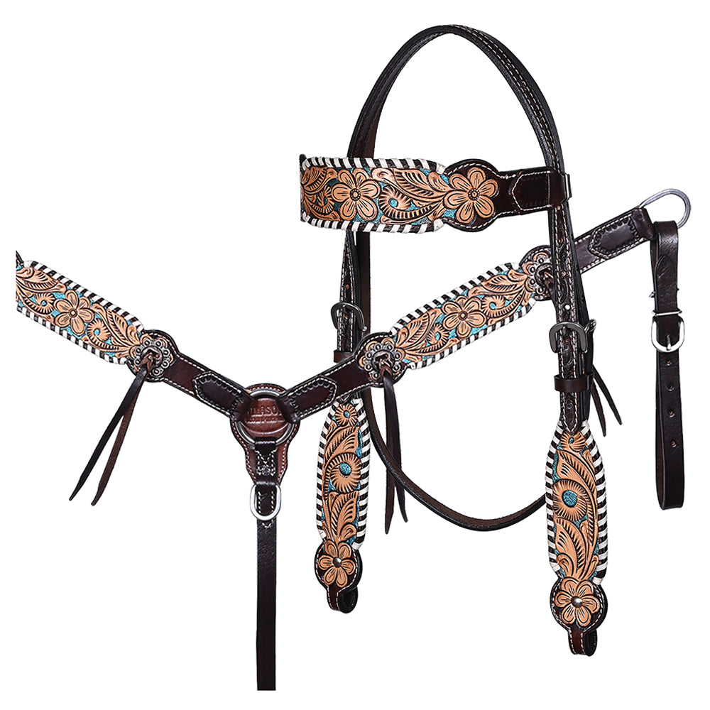 HILASON Western Horse Headstall American Leather Dark brown | Breast Collar Tack Set for Horses