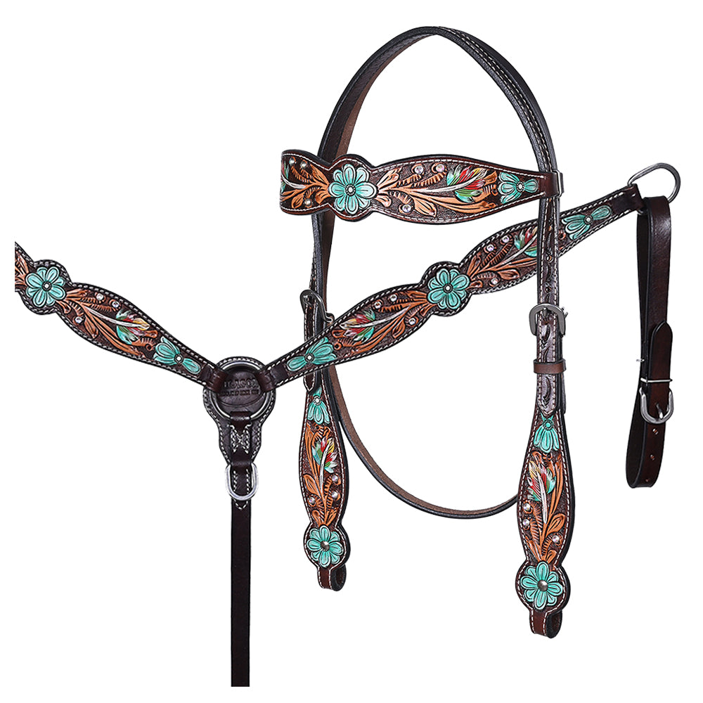 HILASON Western Horse Headstall & Breast Collar American Leather Hand Carving