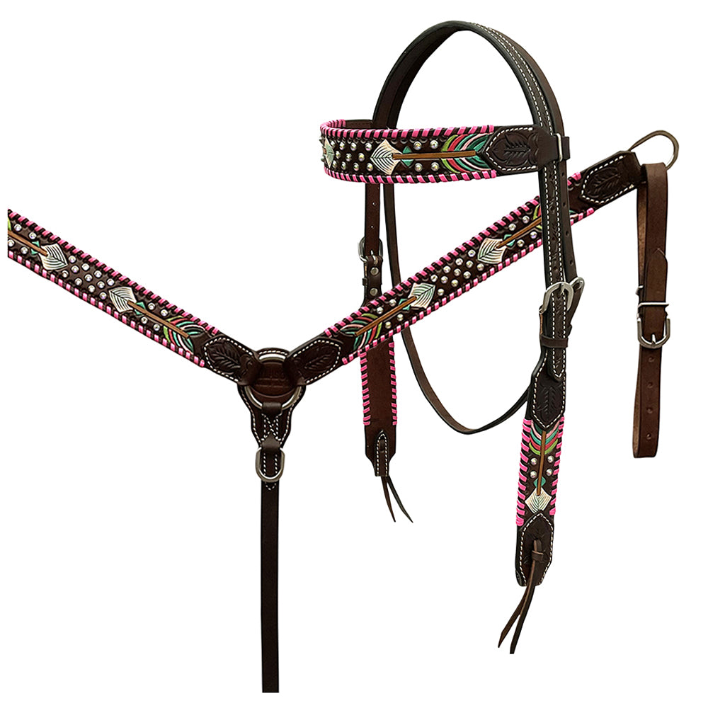 HILASON Western Horse Headstall American Leather Dark brown | Breast Collar Tack Set for Horses