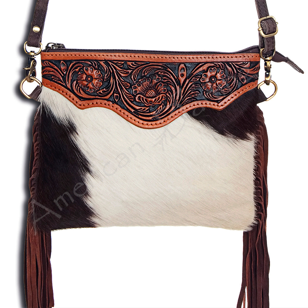American Darling Small Crossbody Hand Tooled Hair On Genuine Leather Western Women Bag Handbag Purse | for Cute