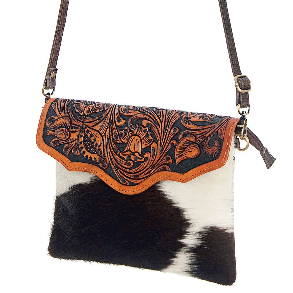 American Darling Envelope Hand Tooled Hair Genuine Leather Western Women Bag Handbag Purse | for Cute