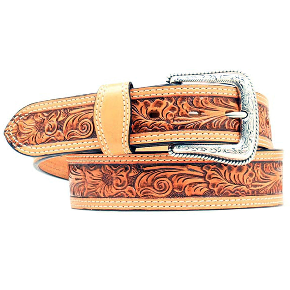 Nocona Natural 1 1/2" Wide Floral Embossed Belt