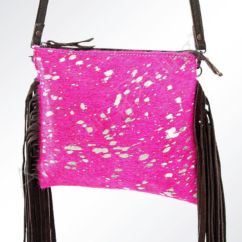 American Darling Western Small Crossbody Bag – Genuine Hair-On Cowhide Leather with Fringes, Adjustable Strap, Handcrafted in Texas