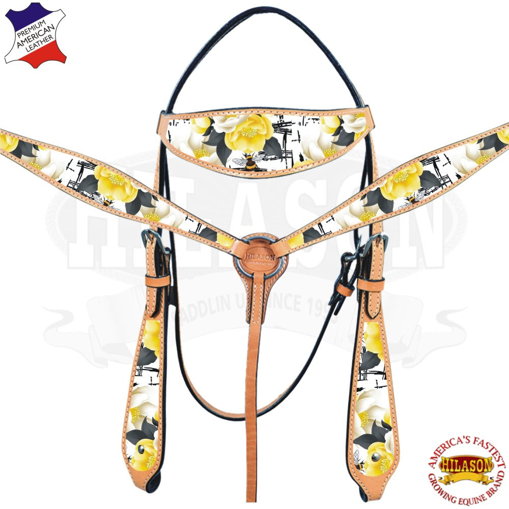 HILASON Western Horse Headstall Breast Collar Set American Leather | Tack for Horses