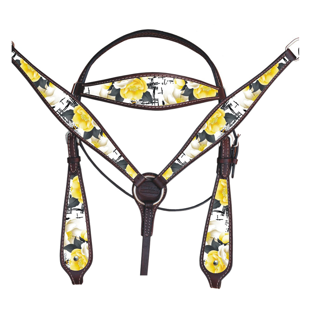 HILASON Western Horse Headstall Breast Collar Set American Leather Brown | Tack for Horses