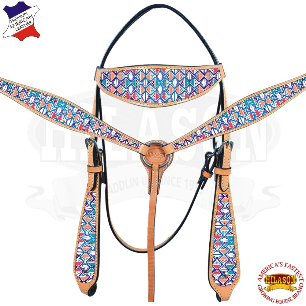 HILASON Western Horse Headstall Breast Collar Set American Leather Tan | Tack for Horses