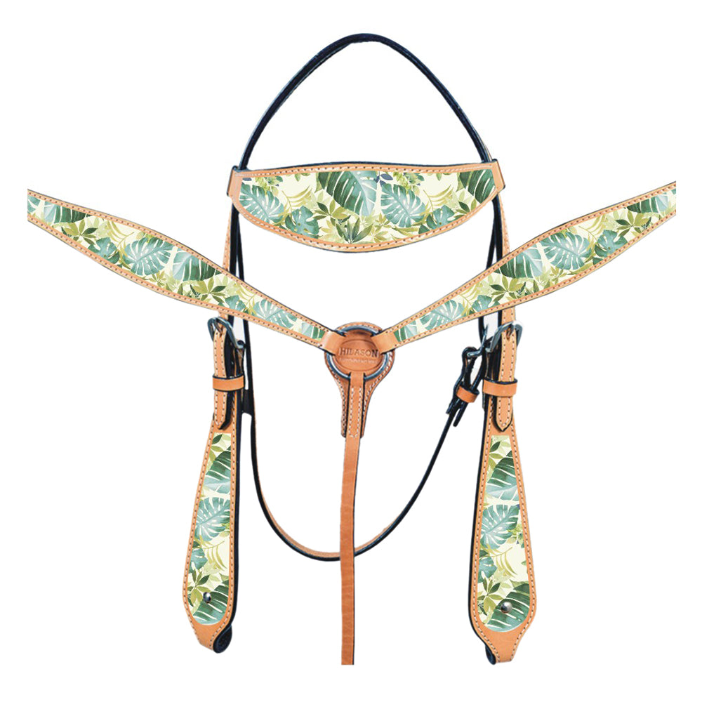 HILASON Western Horse Headstall Breast Collar Set American Leather Tan | Tack for Horses