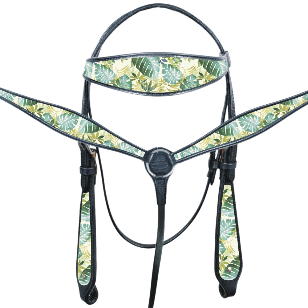 HILASON Western Horse Headstall Breast Collar Set American Leather Leaf | Tack for Horses
