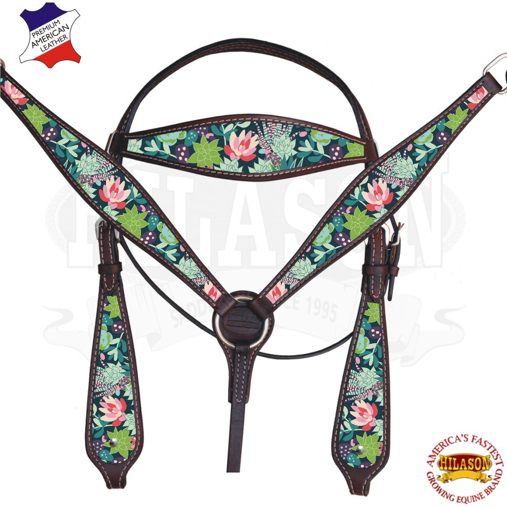 HILASON Western Horse Headstall Breast Collar Set American Leather | Tack for Horses