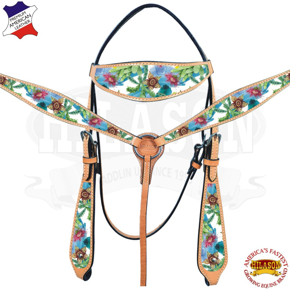 HILASON Western Horse Headstall Breast Collar Set American Leather | Tack for Horses