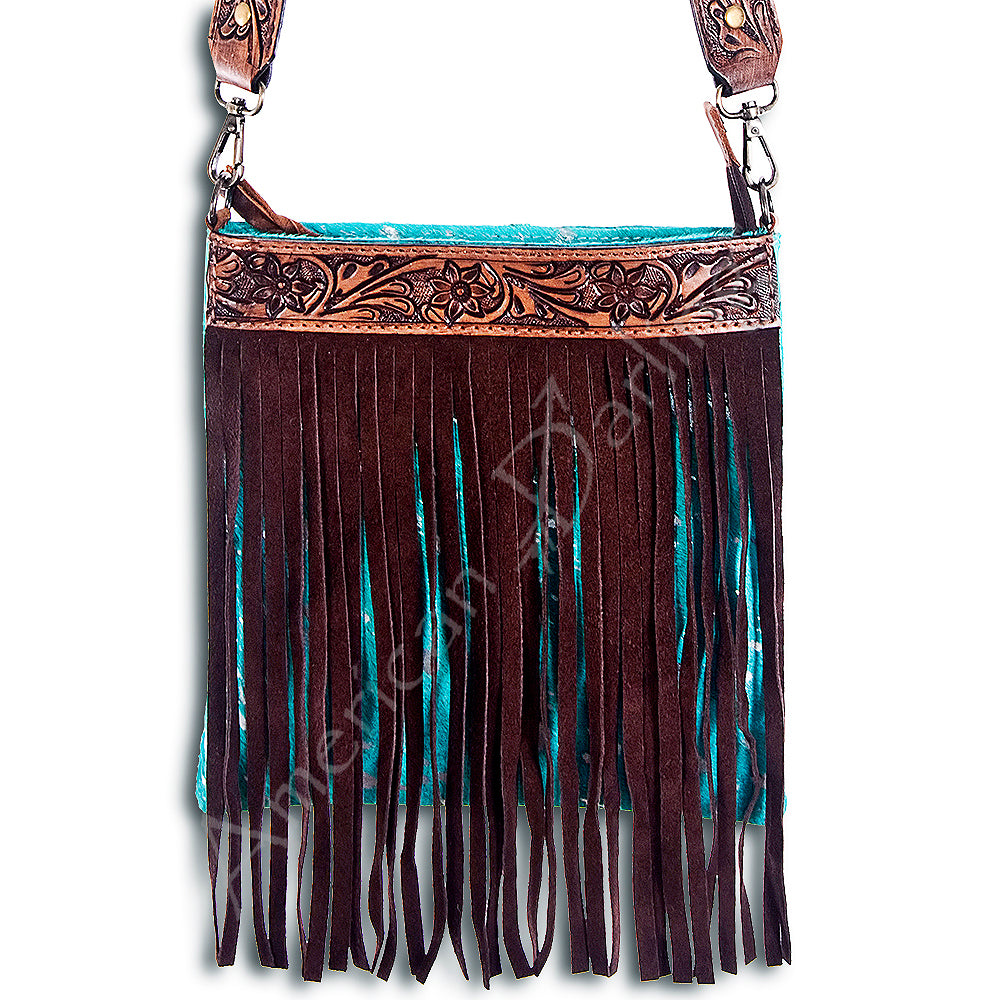 Ameran Darling Women's Crossbody Bag Western Hand Tooled Hair on Leather Handbag and Ladies Purse