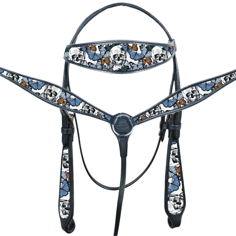 Western Horse Headstall Breast Collar Set American Leather Skull Hilason