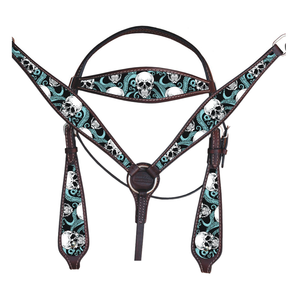 HILASON Western Horse Headstall Breast Collar Set American Leather | Tack for Horses